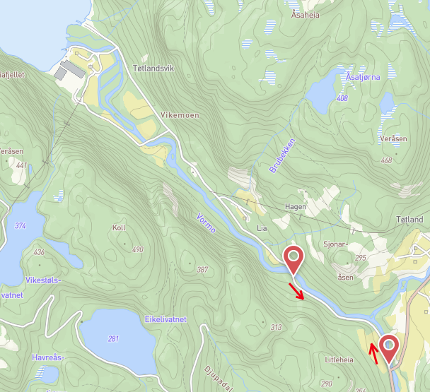 Kart over kor vegen er stengt ned mot Tytlandsvik - Klikk for stort bilete
