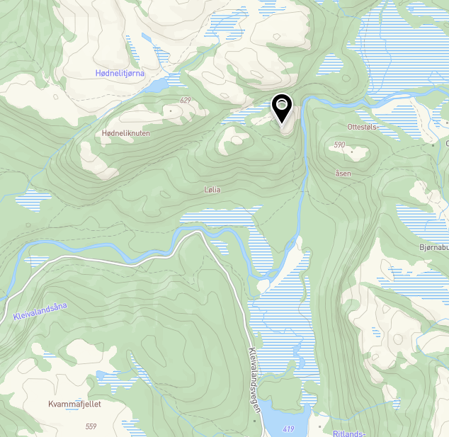 Kart som viser kor gapahuken ved Ritlandskrateret er - Klikk for stort bilete