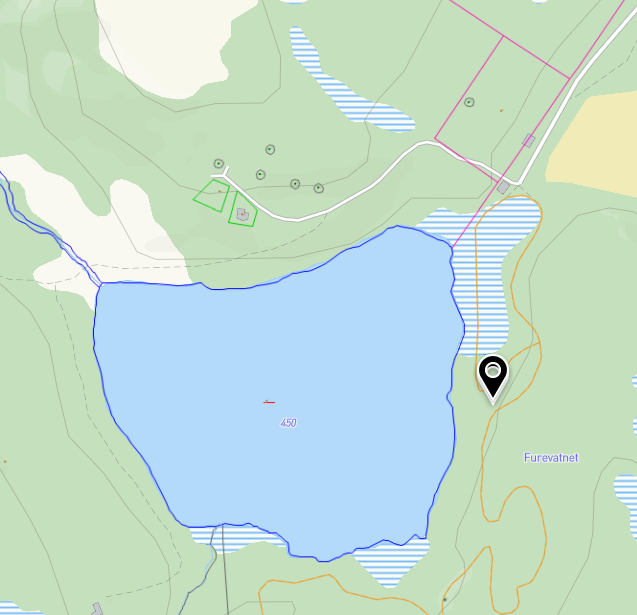 Kart som viser gapahuken på Bjødabu - Klikk for stort bilete